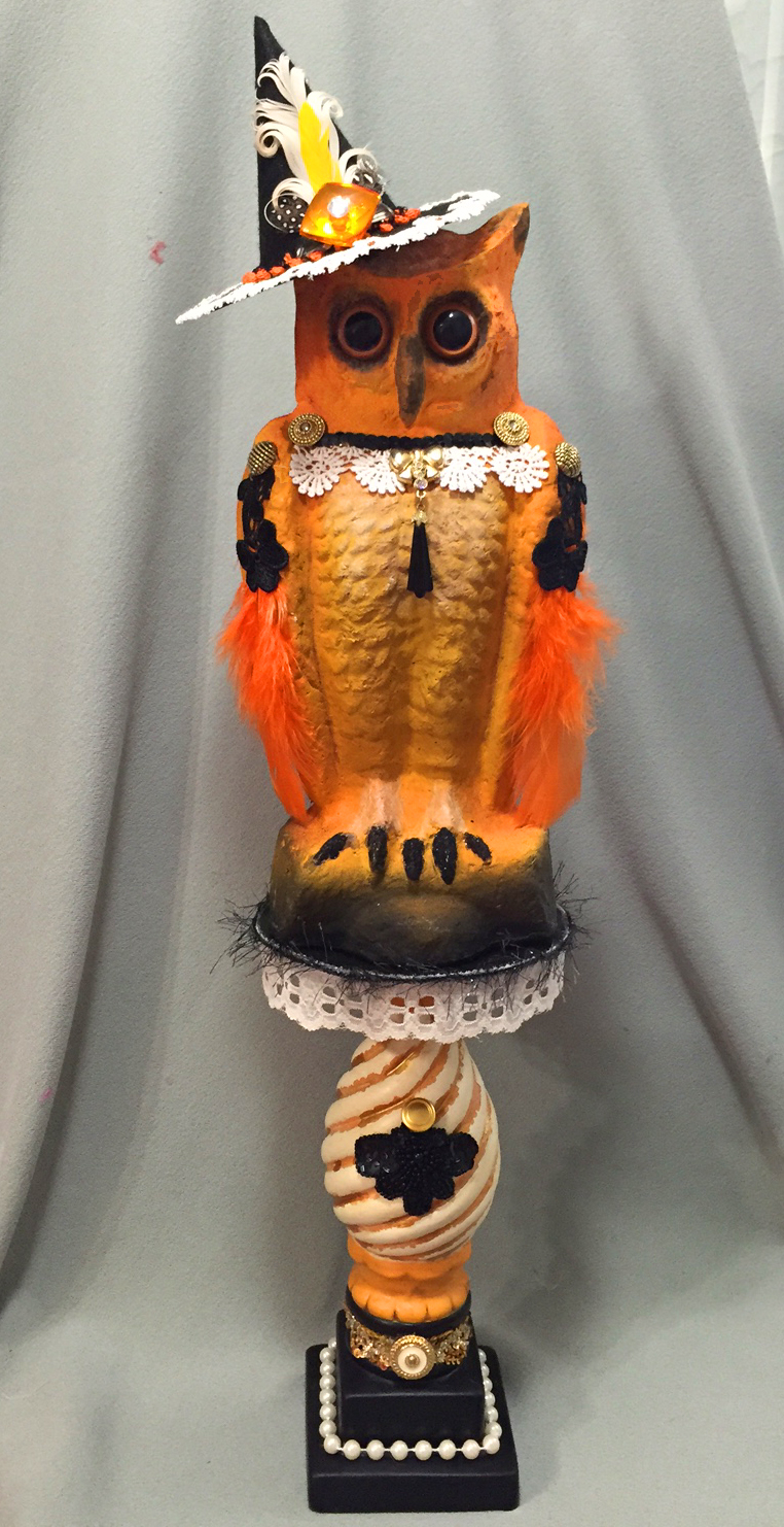 perfectly dreadful halloween shabby Chic vintage owl orange